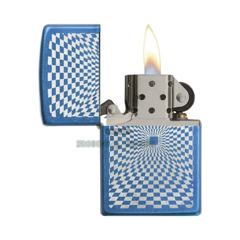 Zippo Optical Squares windproof lighter in Cerulean blue finish, model 29427, lid closed