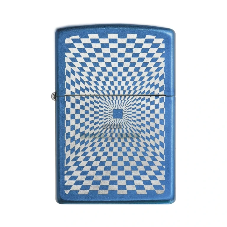 Zippo Optical Squares windproof lighter in Cerulean blue finish, model 29427, lid closed