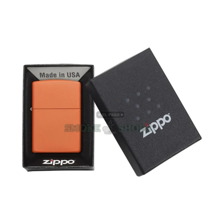 Zippo Orange Matte 231 windproof lighter standing closed at El Paso Smoke Shops
