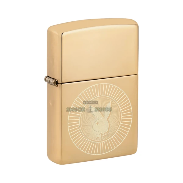 Zippo Playboy Rabbit Head windproof lighter, closed, showing the Playboy bunny logo on a brass-finish case