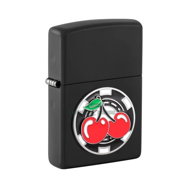 Zippo Poker Chip with Cherries Emblem Black Matte Windproof Lighter (48905)