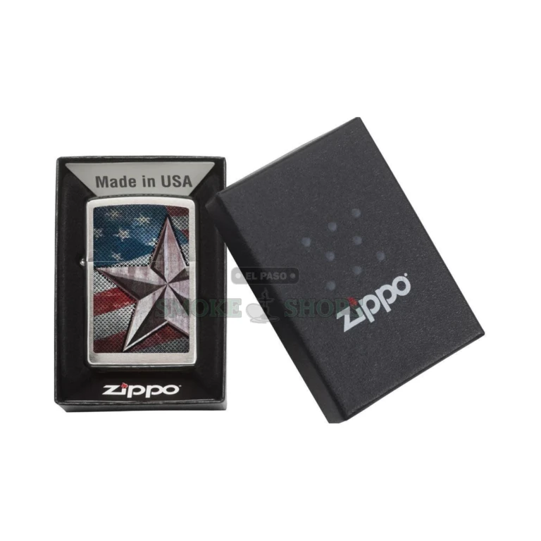 Zippo Retro Star lighter model 28653 in its Zippo gift box