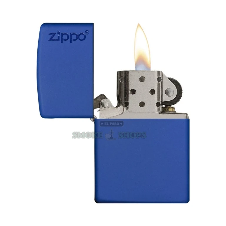 Zippo 229ZL royal blue matte brass case displaying the classic Zippo logo
