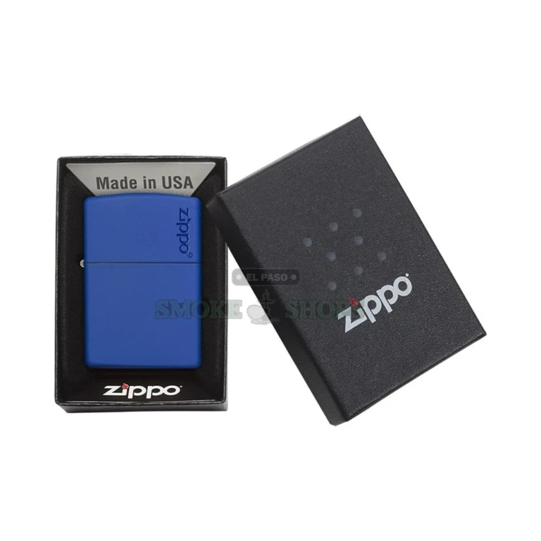 Bottom stamp and hinge of the Zippo Royal Blue Matte logo lighter 229ZL