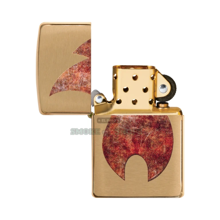 Side profile of the Zippo Rusty Flame lighter showing the Classic case shape and five-barrel hinge