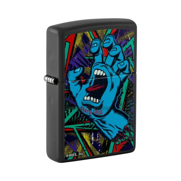 Zippo Santa Cruz Skateboards Screaming Hand Black Light Lighter, Black Matte (48415)