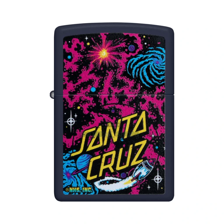 Zippo Santa Cruz Skateboards Space Dot navy matte windproof lighter model 48414, front view