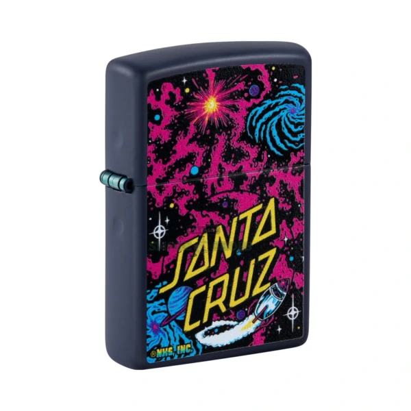 Zippo Santa Cruz Skateboards Space Dot navy matte windproof lighter model 48414, front view