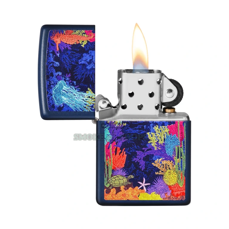 Back of the Zippo Sea Life navy matte Zippo case showing the deep navy finish