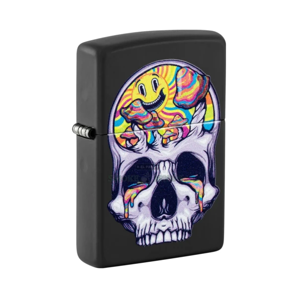 Zippo Skull Moon Design Black Light Color Image Lighter, Black Matte (48737)