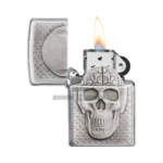 Zippo Skull with Brain Surprise Emblem Lighter, Brushed Chrome (29818) thumbnail