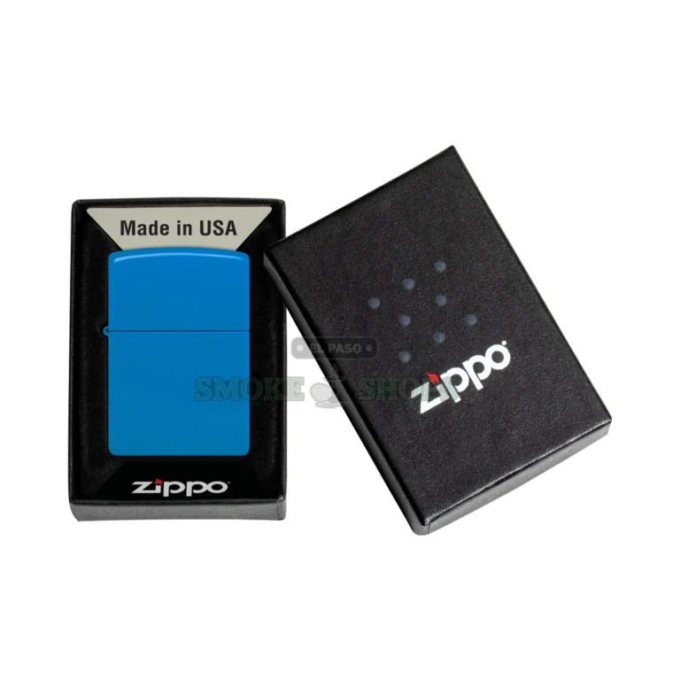 Zippo Classic Sky Blue Matte windproof lighter model 48628, closed front view