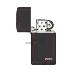 Zippo Slim Black Matte Lighter with Red Border & Zippo Logo (1618ZB) thumbnail