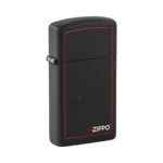 Zippo Slim Black Matte Lighter with Red Border & Zippo Logo (1618ZB) thumbnail