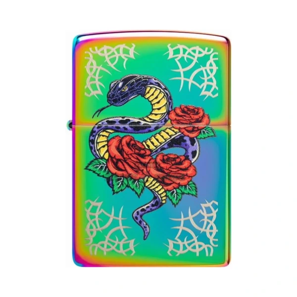 Zippo Snake & Rose tattoo design windproof lighter 48395 with Color Image multi color wrap, lid closed