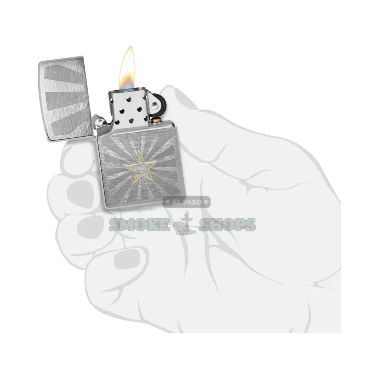 Zippo Star Design windproof lighter 48657 in Brushed Chrome with a brass-tone star, front view