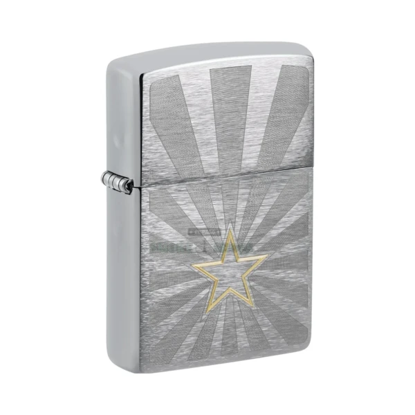 Zippo Star Design windproof lighter 48657 in Brushed Chrome with a brass-tone star, front view