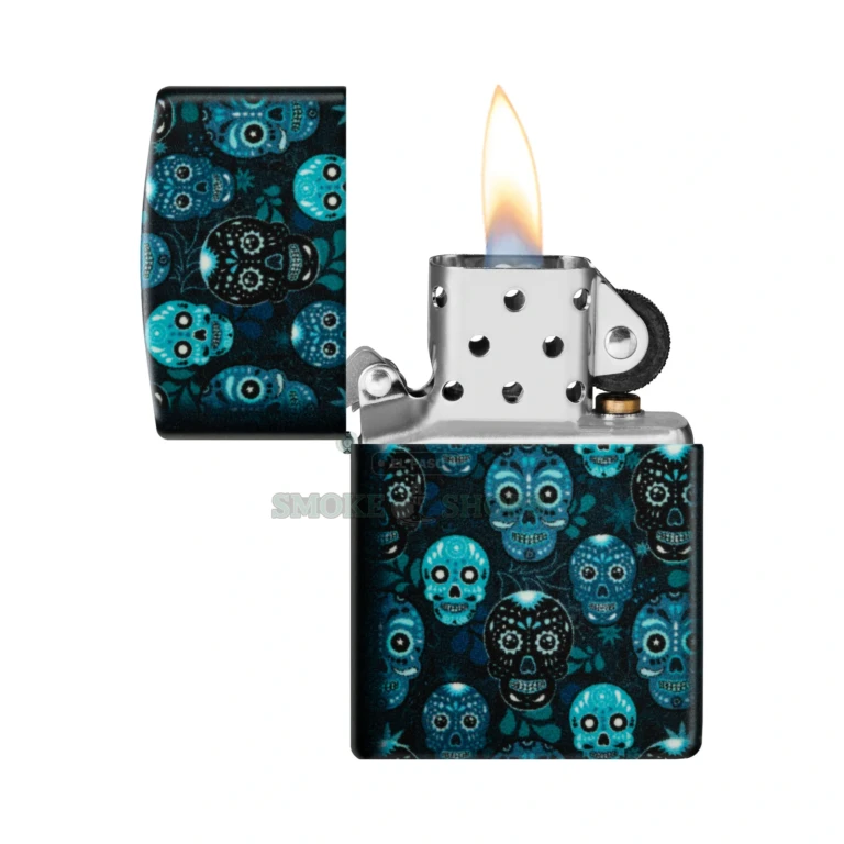 Open Zippo 46017 windproof lighter with sugar-skull design, available at El Paso Smoke Shops