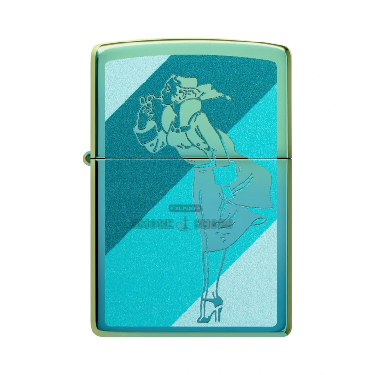 Zippo Teal Windy Design lighter 48457 with Windy the Zippo Girl pop-art on a high-polish teal case