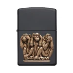 Zippo Three Monkeys Emblem Windproof Lighter, Black Matte (29409) thumbnail