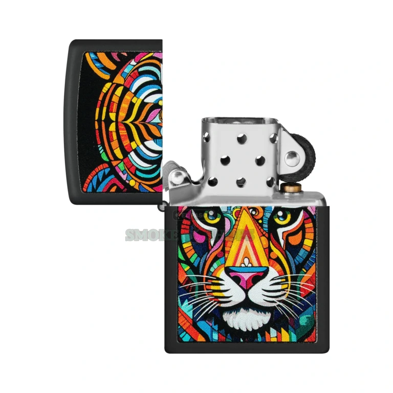 Zippo Tiger Stripes lighter held in hand to show classic pocket size and matte finish