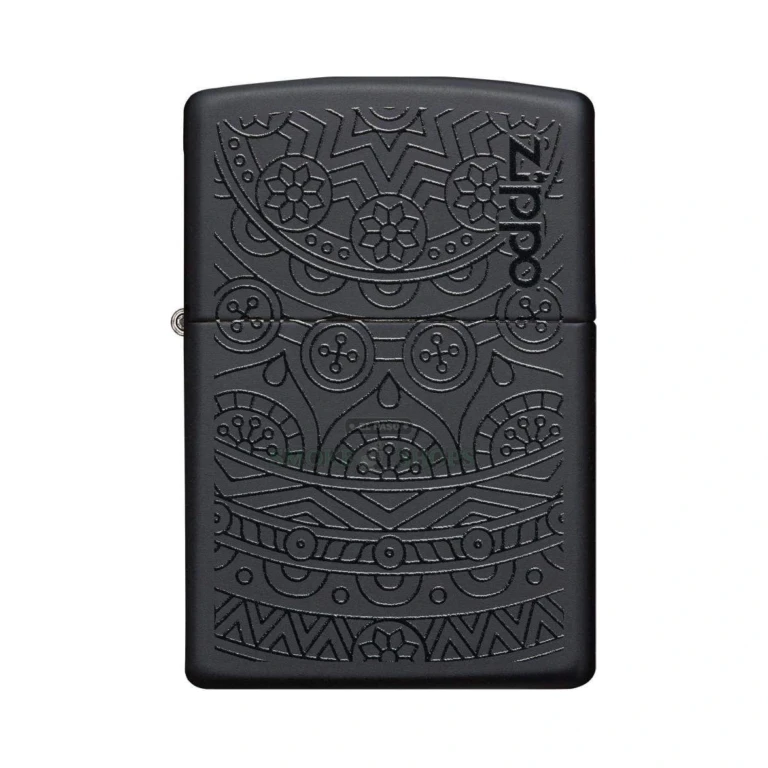 Zippo 29989 Black Matte lighter open with the flame lit