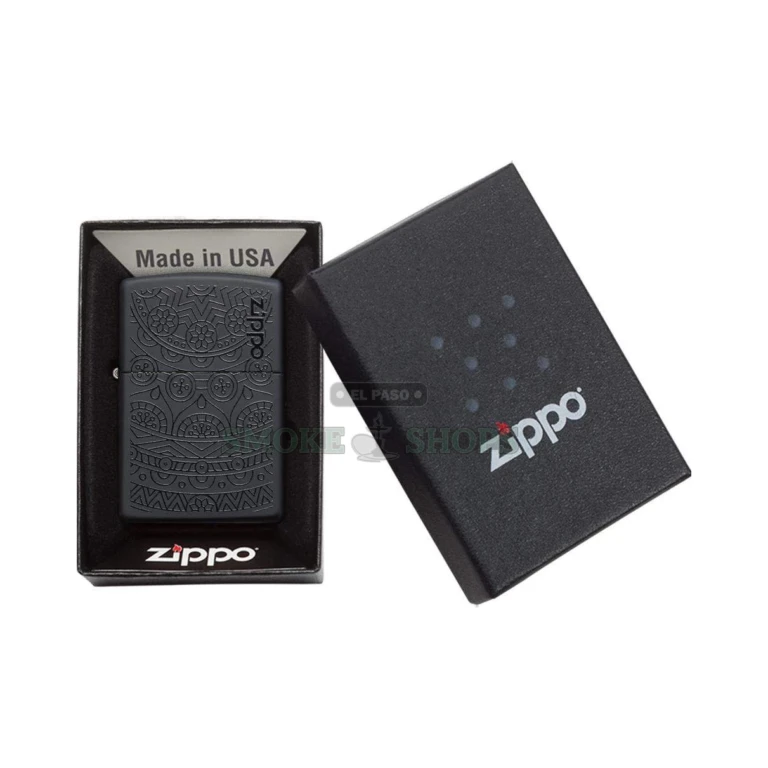 Zippo Tone on Tone Black Matte windproof lighter 29989, closed, showing the subtle hidden filigree pattern