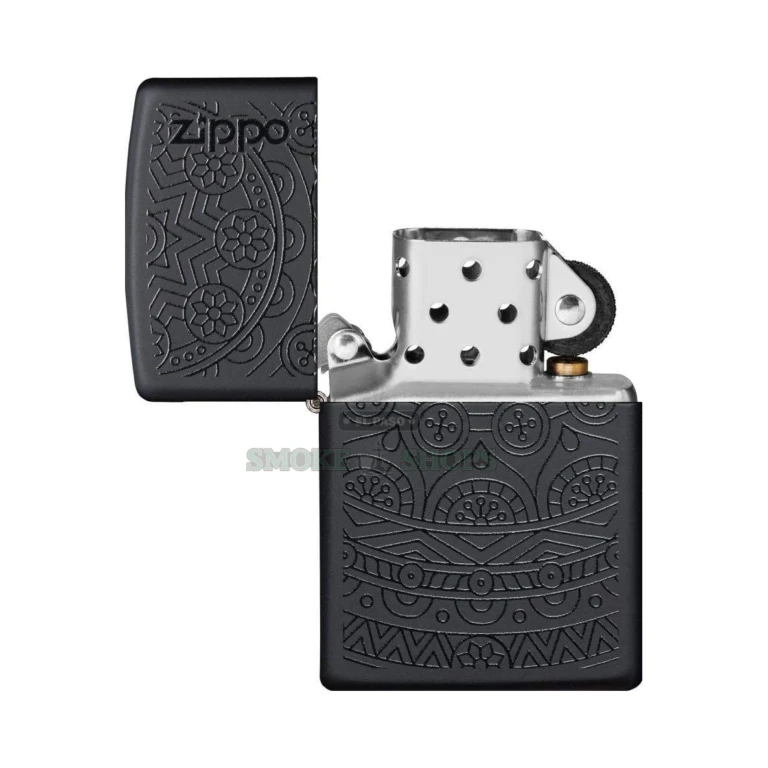 Zippo Tone on Tone Black Matte windproof lighter 29989, closed, showing the subtle hidden filigree pattern