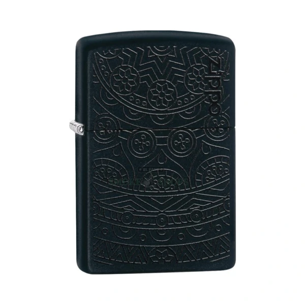 Zippo Tone on Tone Black Matte windproof lighter 29989, closed, showing the subtle hidden filigree pattern