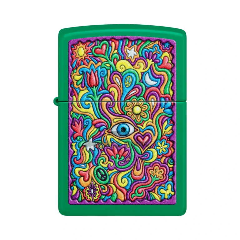 Zippo Trippy Grass Green Matte windproof lighter model 48957 with psychedelic Color Image design, closed