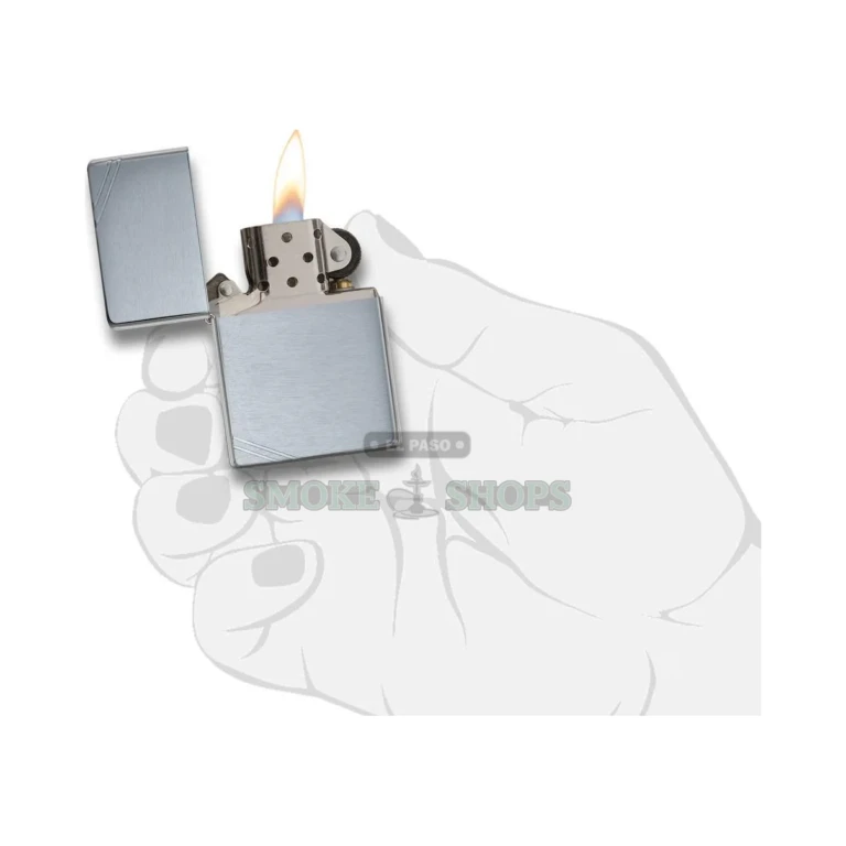 Side view of the rounded-corner Zippo Vintage case showing the polished edge contrast