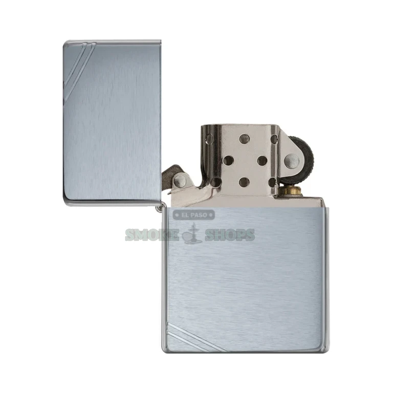 Zippo Vintage Brushed Chrome windproof lighter, model 230.25, standing closed with a clean no-slashes brushed front