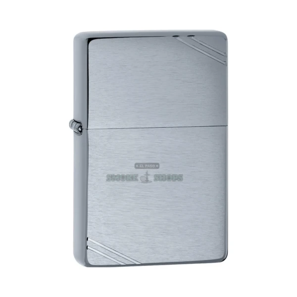 Zippo Vintage Brushed Chrome windproof lighter, model 230.25, standing closed with a clean no-slashes brushed front