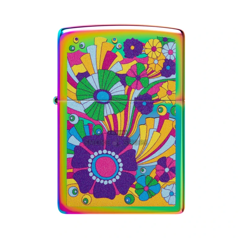 Zippo Vintage Flowers windproof lighter 48997 with multi-color floral Color Image design, front view