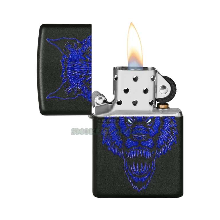 Back of the Zippo Werewolf Black Matte 49414 case showing the matte black finish
