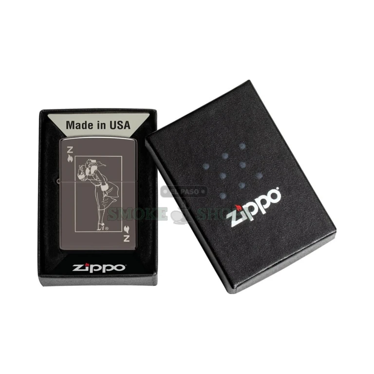 Side profile of the Black Ice 49797 Zippo showing the hinged brass lid