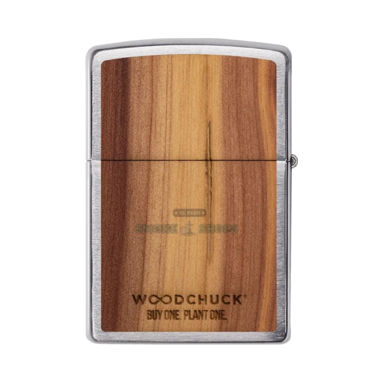 Zippo 29900 Woodchuck cedar lighter open, showing the windproof chimney