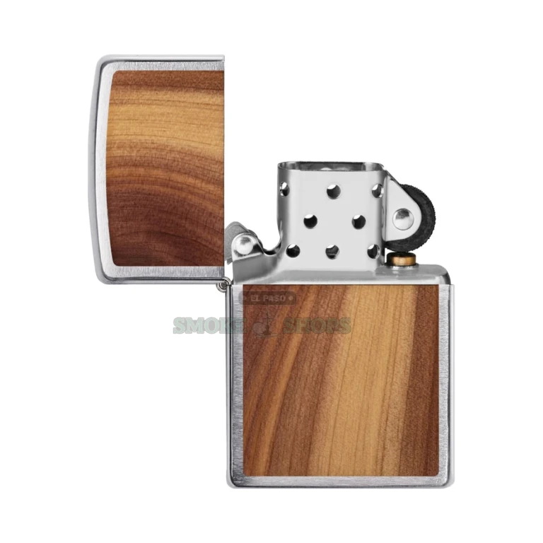 Zippo Woodchuck USA Cedar Emblem lighter in brushed chrome, model 29900, closed front view
