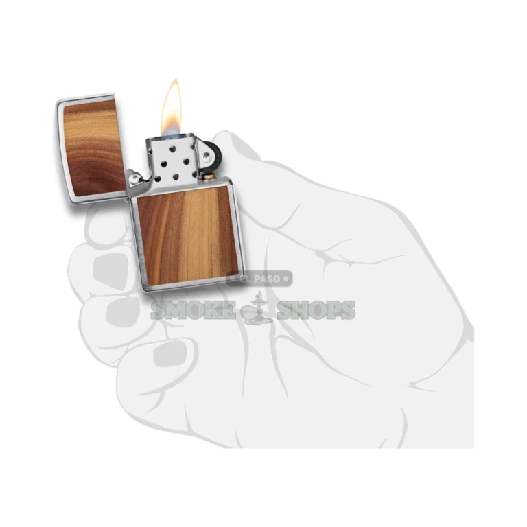 Zippo Woodchuck USA Cedar Emblem lighter in brushed chrome, model 29900, closed front view