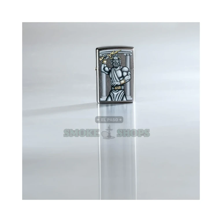 Zeus throwing a lightning bolt engraved on the front of the Street Chrome Zippo 49137