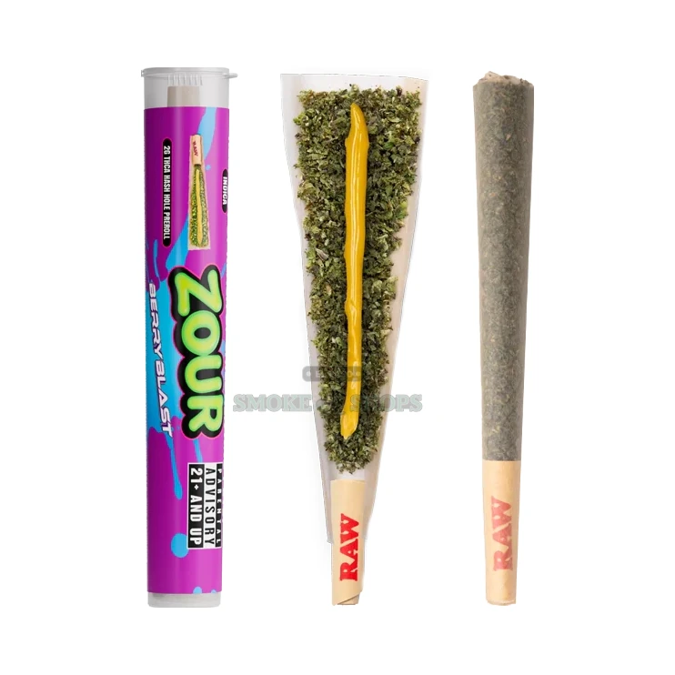 Zour Stash Hash Holes 2g THCA pre-roll display box in El Paso, eight flavors, pick up today at any of 10 stores