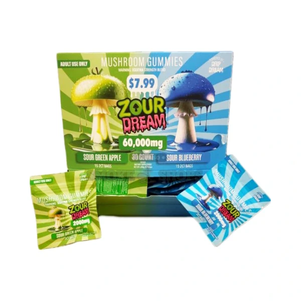 Zour Dream 2ct Mushroom Gummies by Zour Stash in El Paso, 2000mg functional blend, vegan, same-day pickup