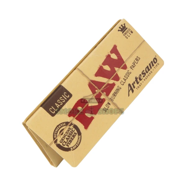 RAW Classic Artesano King Size Slim rolling papers pack with built-in tray, tips and 32 leaves in El Paso