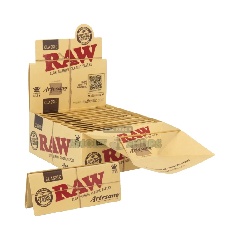 RAW Artesano rolling kit with 32 papers, 32 tips and magnet-close tray for pickup at our El Paso locations