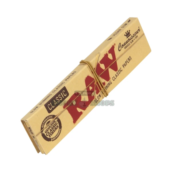 RAW Classic Connoisseur King Size Slim rolling papers pack in El Paso, 32 leaves and 32 tips, unbleached