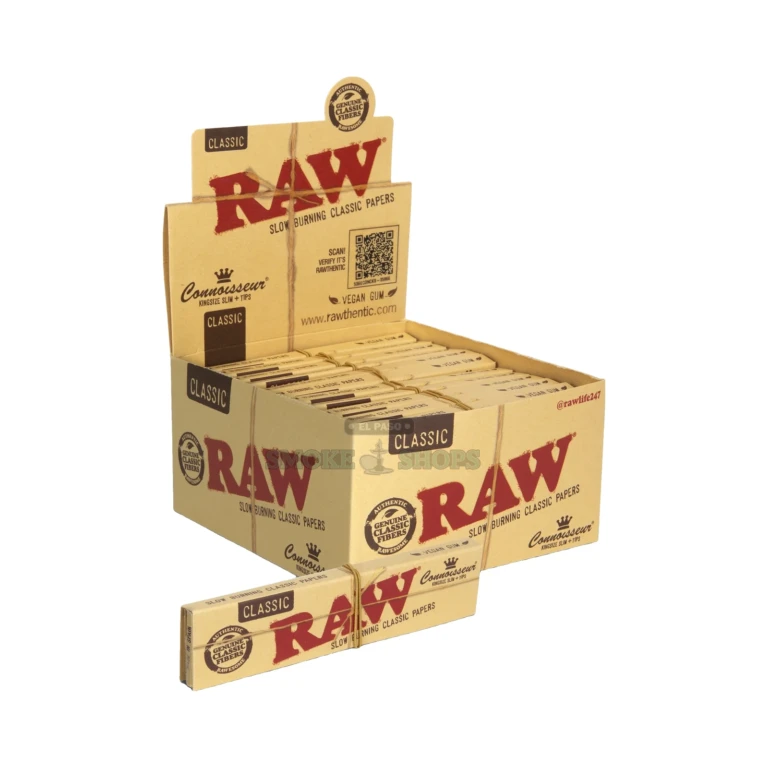 Box of 24 RAW Connoisseur King Size Slim packs in El Paso, papers plus tips with RAWified elastic band, $5.99