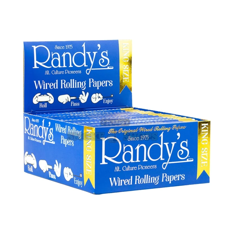 Randy's Wired King Size papers display box of 25 packs, flax and tree pulp, in stock today in El Paso