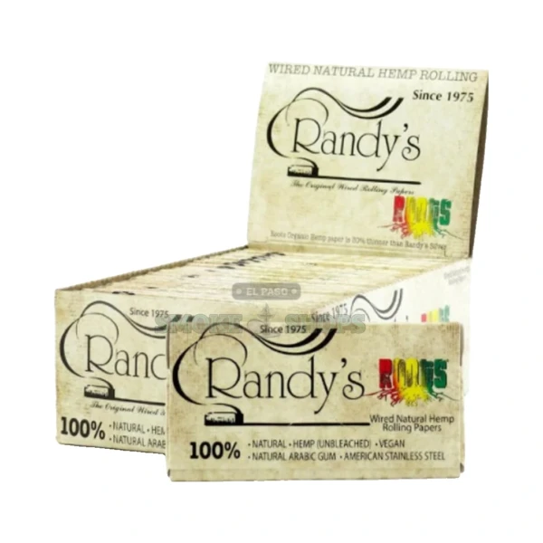 Randy's Roots 1 1/4 wired hemp rolling papers pack in El Paso, unbleached with stainless steel handle, $2.99