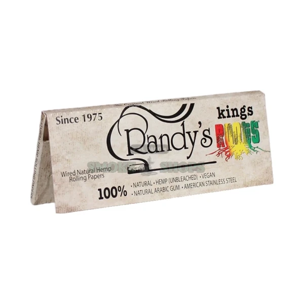 Randy's Wired Kings Roots king-size hemp rolling papers, single pack front showing the brand logo and built-in wire