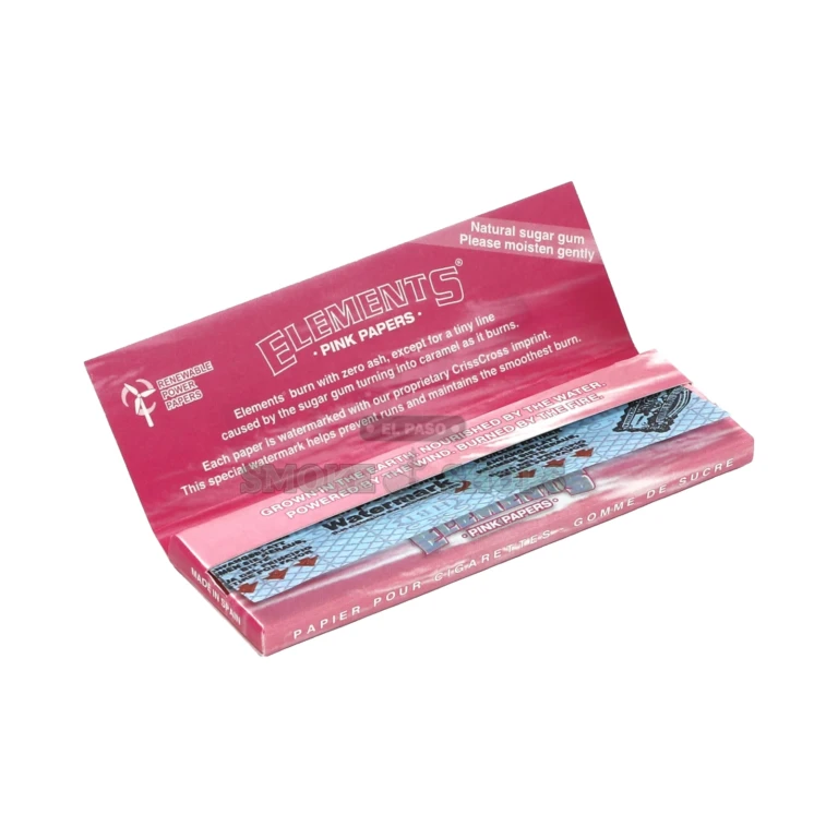 Pink Elements 1 1/4 rice papers pack, criss-cross watermark on ultra-thin sheets, El Paso Smoke Shops, same-day pickup